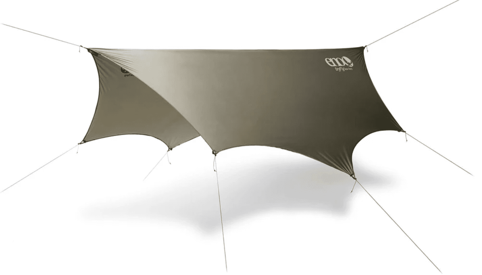 The custom shape and 8-point anchor system of the DryFly ensure extra coverage and security making this ENO hammock tarp a necessity when camping in the wind and rain.