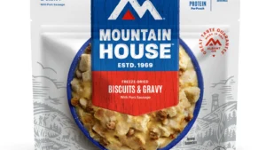 Whether you’re looking for a healthy and filling breakfast to start off your morning or a warm snack to give you an energy boost to get through the day, you can’t go wrong with our Biscuits and Gravy. The buttery biscuits are made with all-natural ingredients that melt in your mouth. The gravy will fill you with the kind of warmth and comfort you get from a homecooked meal. It is the perfect choice for a hearty breakfast meal, but you can also prepare it at work or on an outdoor trip if you need a quick carbohydrate boost. Just add water directly to the pouch and enjoy a tasty dish in the backcountry in less than 10 minutes. Eat straight from the bowl-like pouch. No extra cleanup!